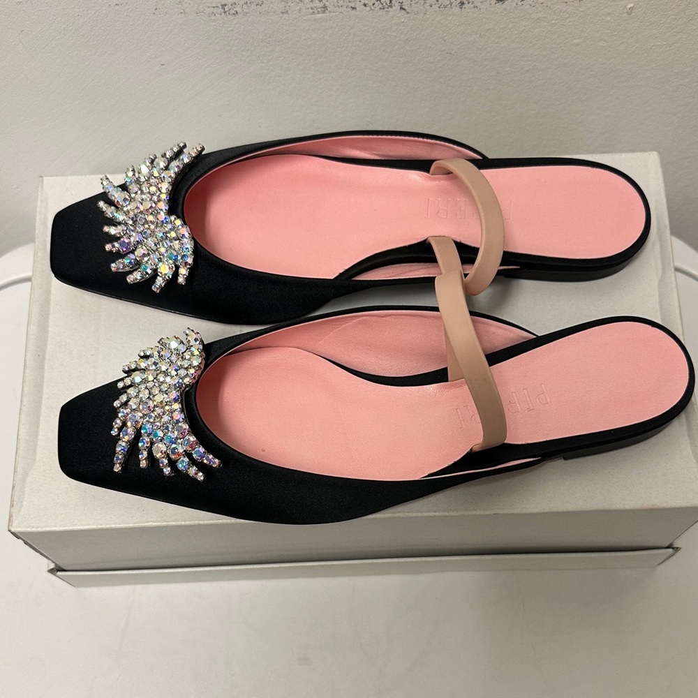 Piferi Drizella Crystal Embellished Slingback Flat,Satin Square Toe Rhinestone - Picture 11 of 16